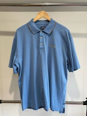 Callaway Light Blue Polo with Brown Contrast Trim - Size Large - 100% Cotton